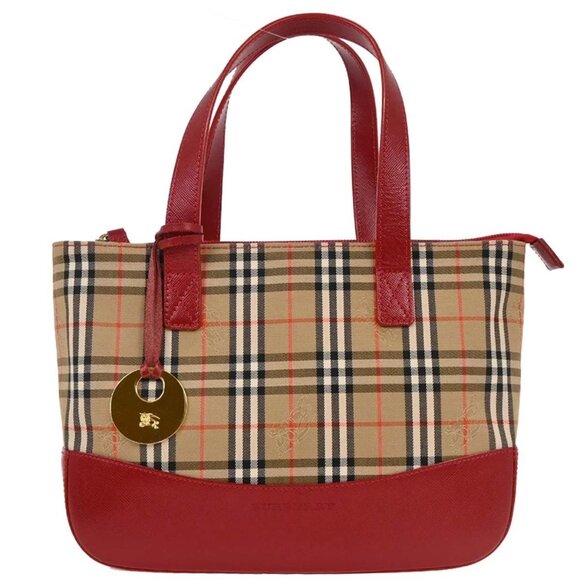 Burberry Beige Red House Check Tote Handbag - Picture 1 of 11
